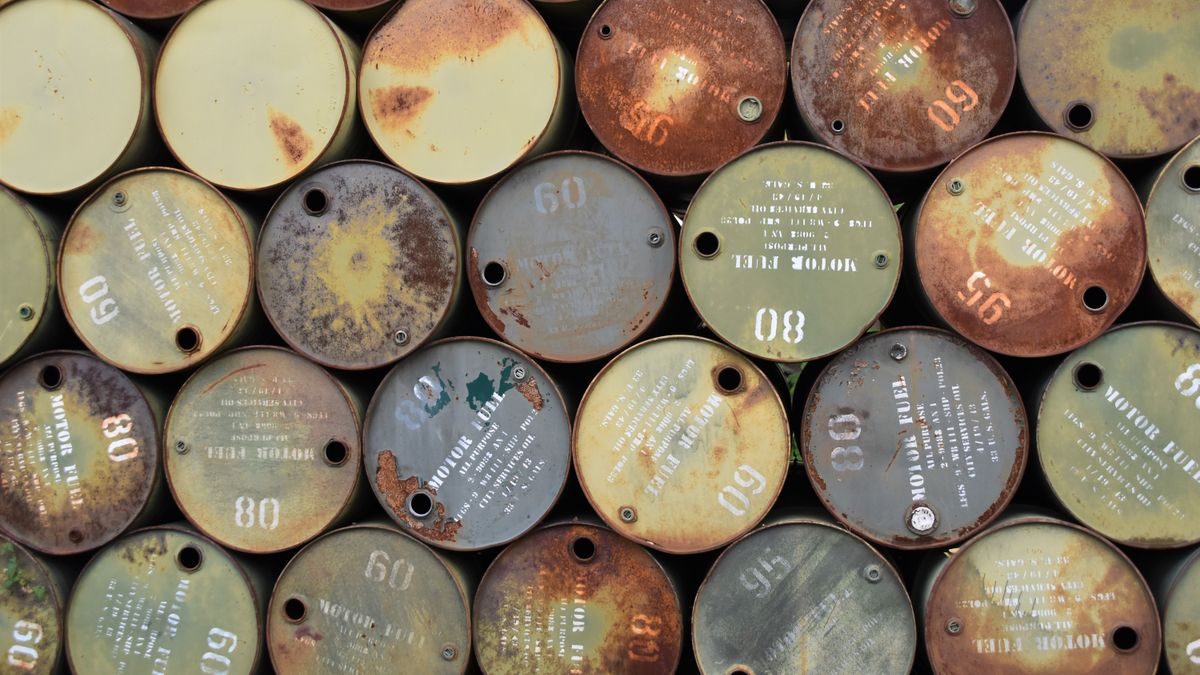 Stacked oil drums