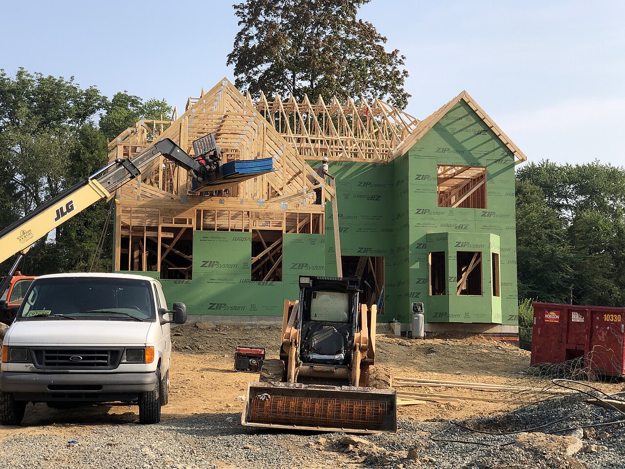 Wood-frame wall studs under construction