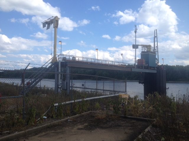 River barge dock at a bulk transload terminal